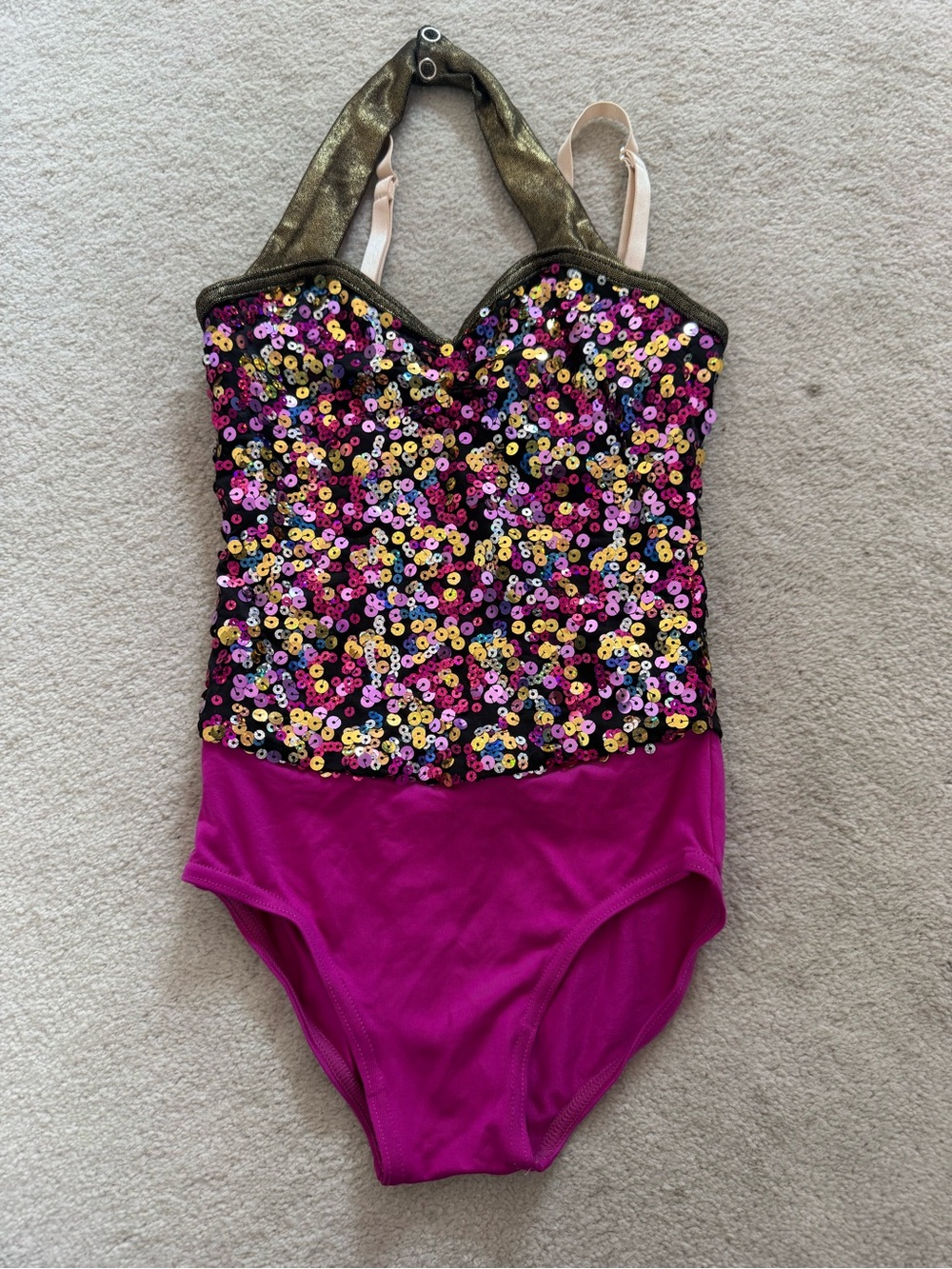 Weissman Sequin Halter Dance Leotard in Magenta and Gold girls size 6 costume